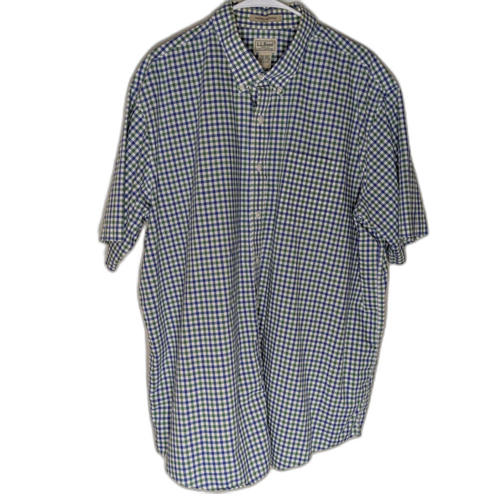 L.L.Bean Men’s XXL Wrinkle Resistant Check Button Down Shirt 100% Cotton